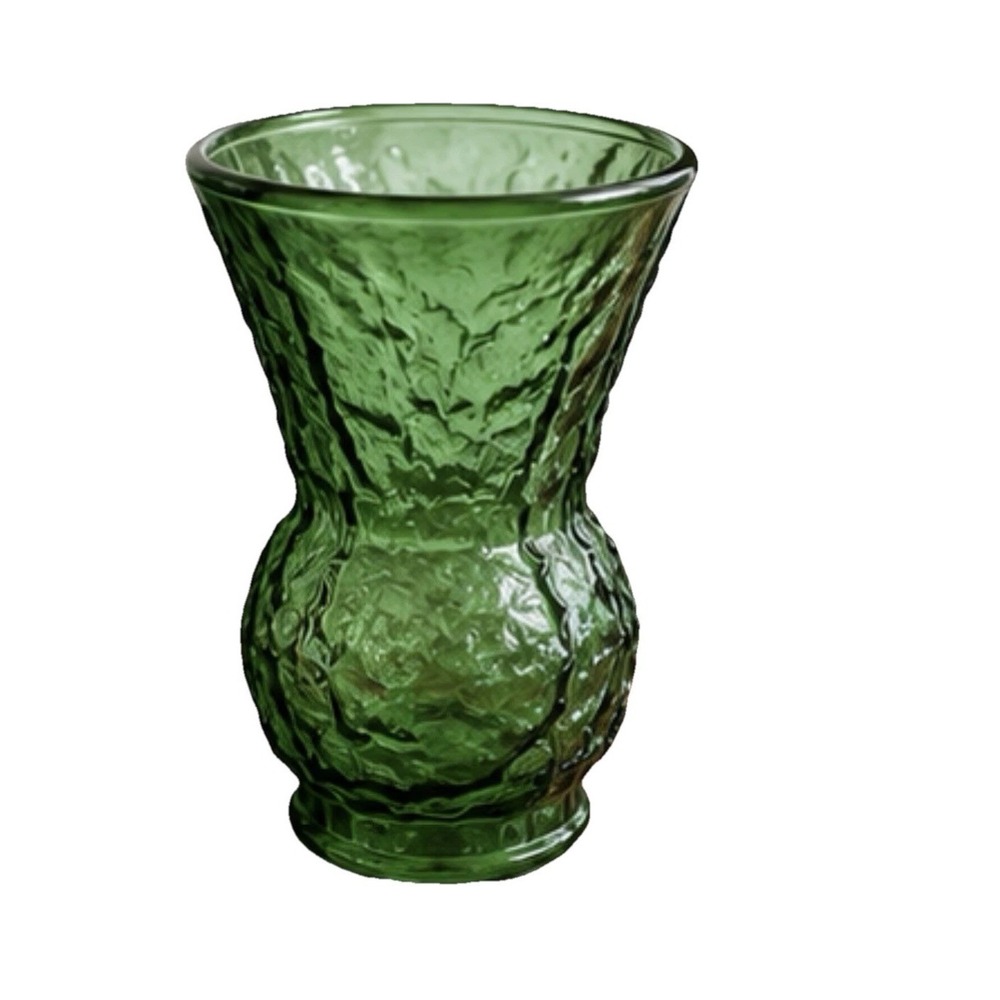Vintage Green Bark Textured Flared Crinkled Glass Vase MCM EO BRODY CO Hoosier